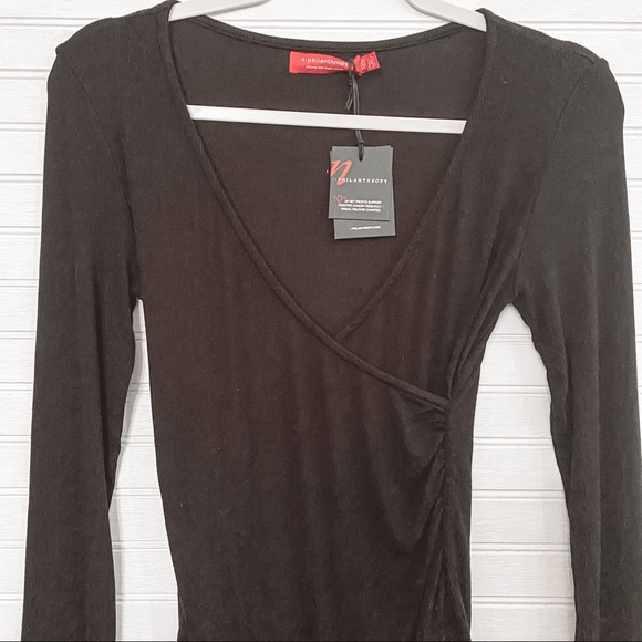 n:PHILANTHROPY Long Sleeve Crossbody Black Body Suit Small NWT - Picture 2 of 6